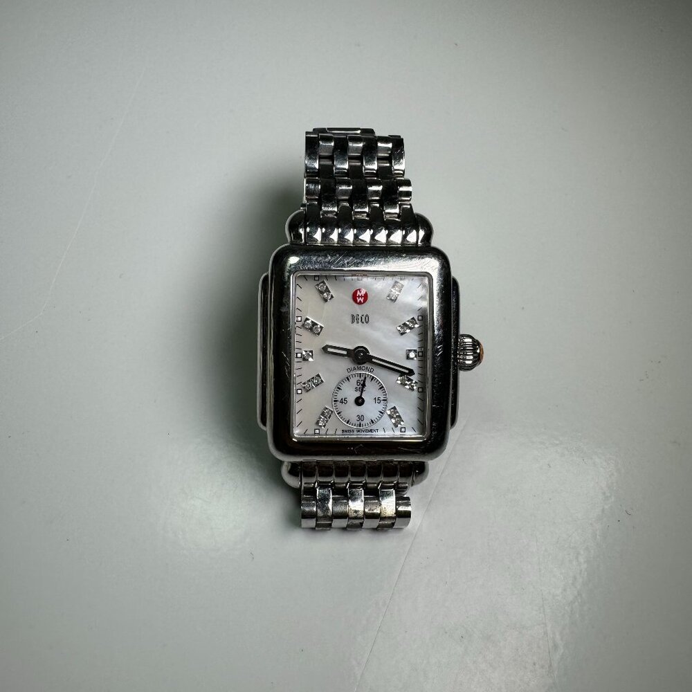 Michele Stainless Steel Diamond Deco Chronograph Watch